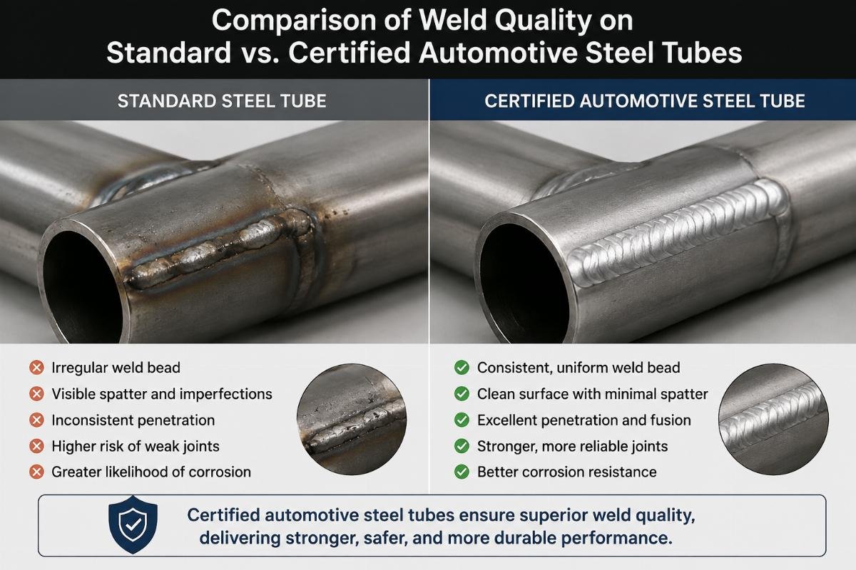 Comparison of weld quality on standard vs. certified automotive steel tubes