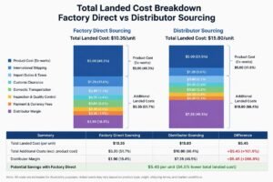 Graph showing total landed cost breakdown for factory direct vs distributor sourcing