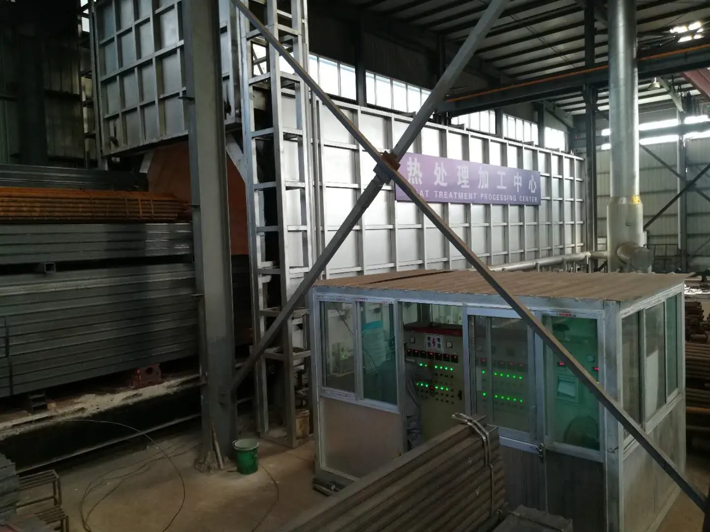 Steel tube manufacturing workshop with welding line