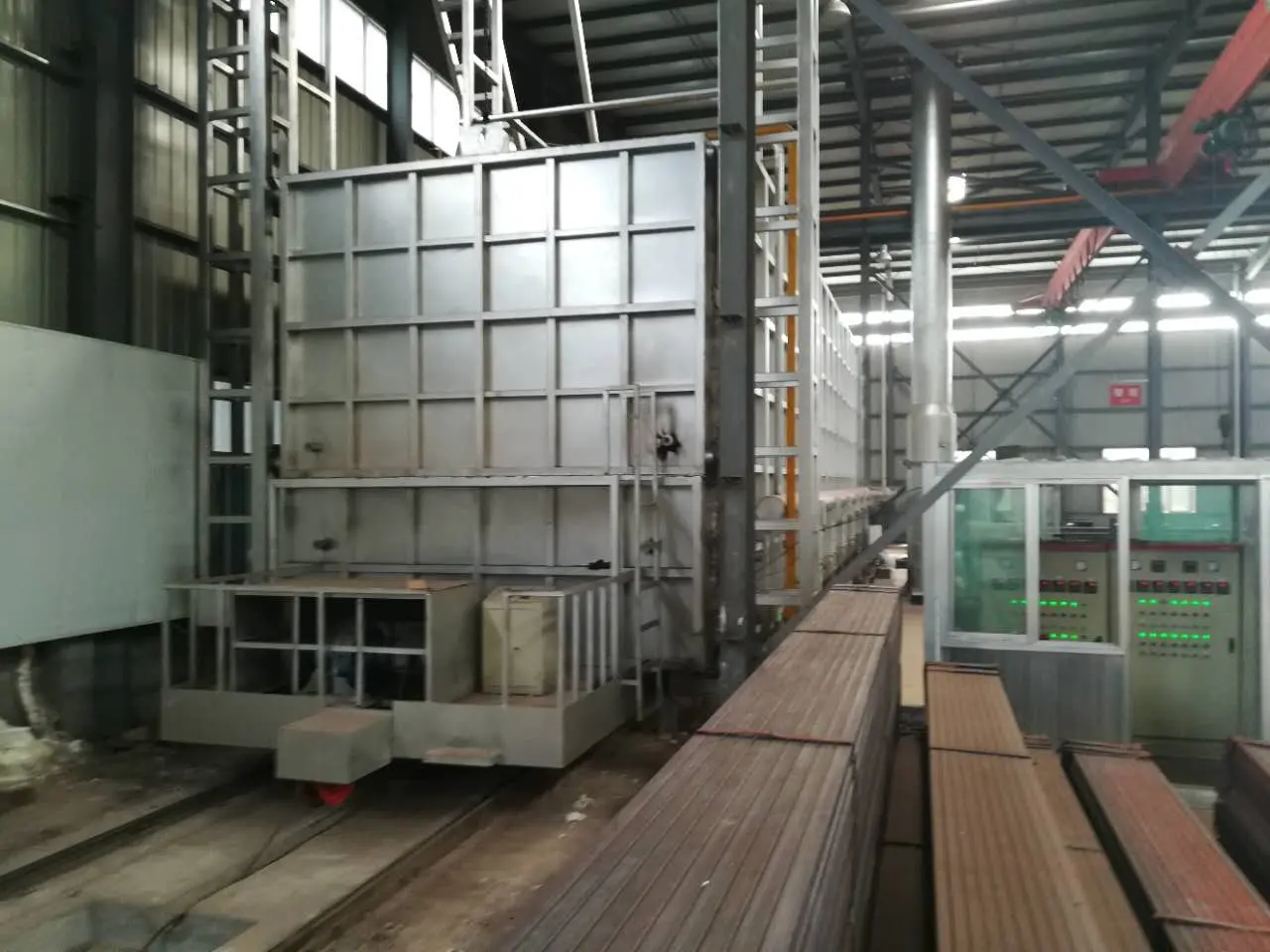 Steel tube forming line running inside the manufacturing shop
