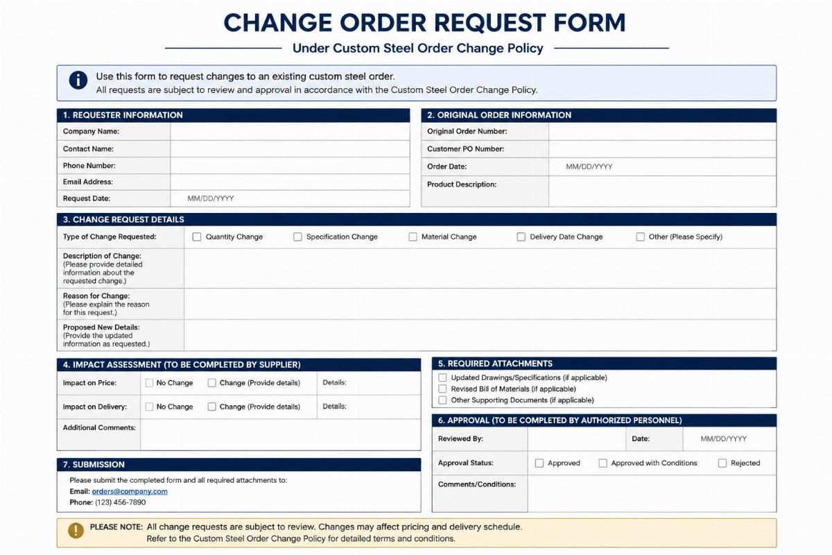 OEM Custom Steel Order Change Policy for Structural Pipes & Beams