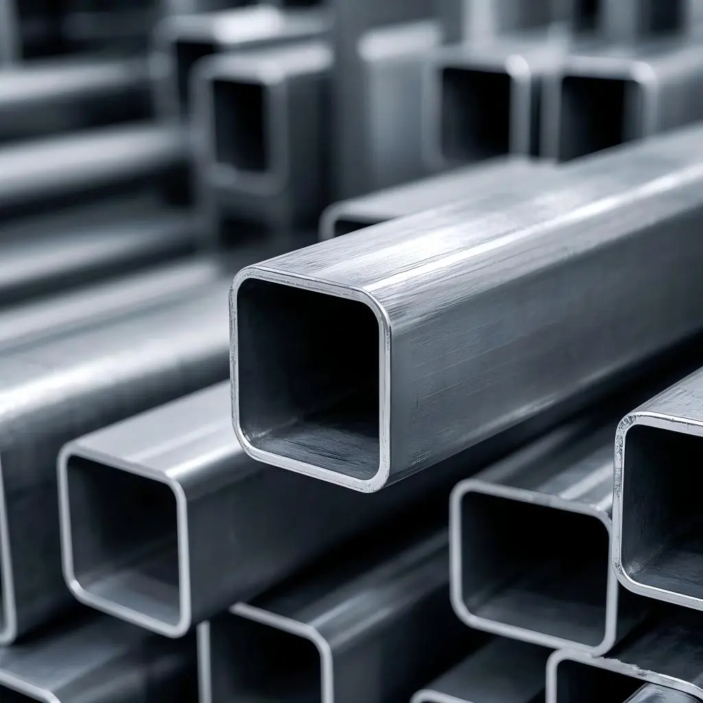 Round steel pipe and small section stock arranged in the municipal supply area of the yard